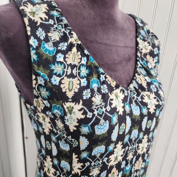 Denim & Co Canyon Retreat Shirred V-Neck Maxi Dress Washed Black Linen Cotton XS - Picture 3 of 15